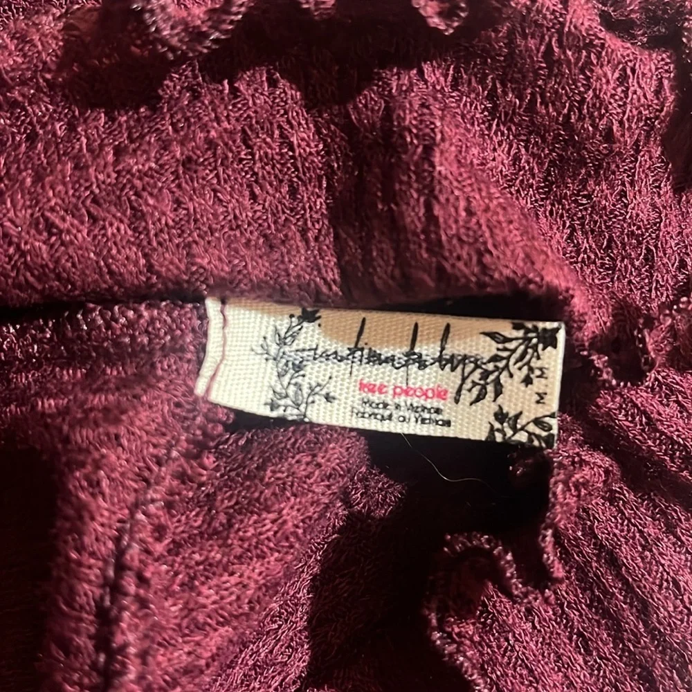 Intimately Free People Make It Easy Waffle Knit Lettuce Hem Thermal Top Plum M‎